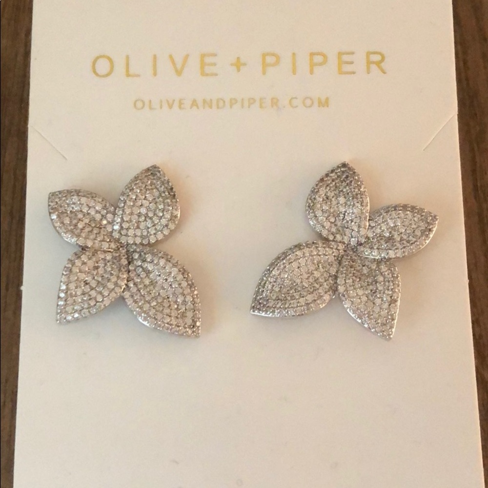 These are flower silver earrings with pave detail.